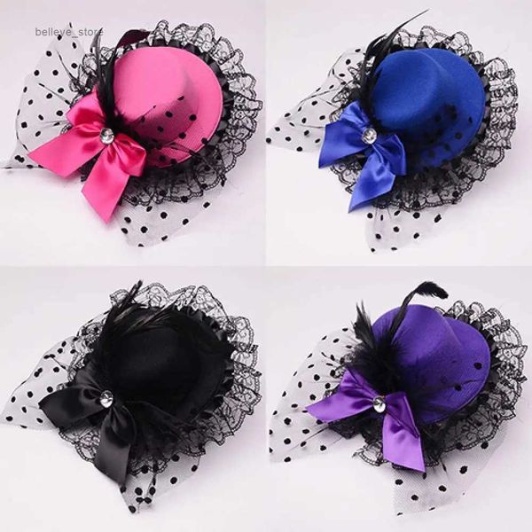 Sombreros de ala ancha Sombreros de cubo Señora Mini Sombrero de copa Gorras Bowknot Decoración Encaje Fascinator Pinza para el cabello Accesorio para disfraces Mujeres Accesorios para el cabello Venta al por mayor DropshippingL231221