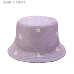 Chapeaux à large bord Chapeaux bob LDSLYJR Chapeau de seau brodé de fleurs en coton Chapeau de pêcheur Chapeau de voyage en plein air Chapeaux de soleil C pour hommes et femmes 256L231216