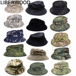 Brede rand hoeden emmer hoeden liberwood boonie hoed militaire tactische emmerhoeden voor safari mannen vrouwen jagen op vissen buiten camouflage camouflage katoen zon cap 230306