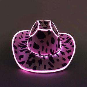 Hoeden met brede rand Emmerhoeden Oplichtende cowboyhoed voor dames Roze holografische ruimtecowgirlhoed Witte LED-cowboyhoed Westerncowboyhoed Kostuumaccessoires 231006