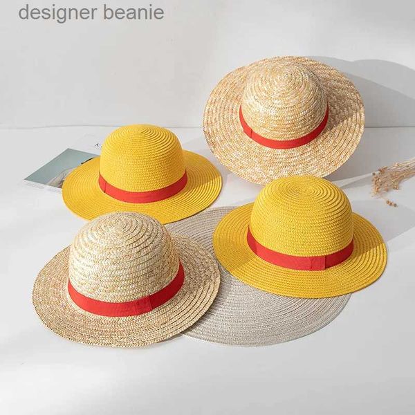 Sombreros de borde anchos sombreros de cubo luffy anime caricatura cosplay cs accesorios de verano Sol Sunshade Sombrero de padres e hijos sombrero luffy para mujeres menl231212