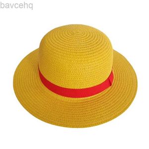 Brede rand hoeden emmer hoeden luffy straw hoed anime cartoon cosplay cap accessoires voor dames mannen kinderen zomers zonneschoon 240407