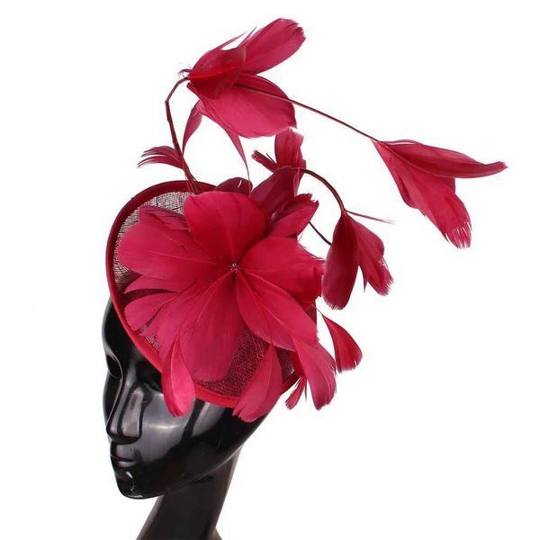 Chapeaux à bord large chapeau seau marron sinamay fascinator chapeaux plumes pour les courses de fête de mariage kentucky derby ascot église cocktail événement nouveau design bel y240426