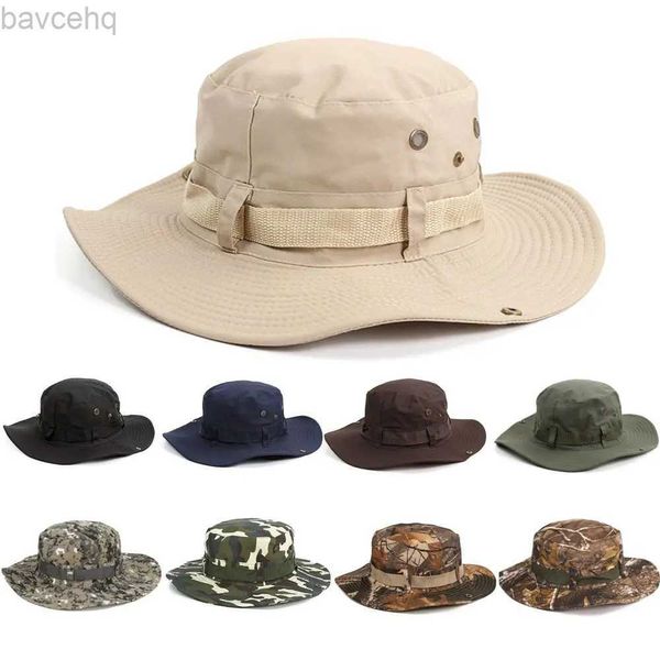 Sombreros de borde anchos sombreros de cubo para hombres Gavio solar saltría ancho de pesca transpirable sombreros para hombres sombreros de senderismo sombrero de jungla de camuflaje al aire libre 240407