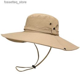 Brede rand hoeden emmer hoeden heren Outdoor Quick Drying Fisherman CS Zomer UV Bescherming Zon Bucket Cap Heren brede Zwanger Panama C Hiking L240402