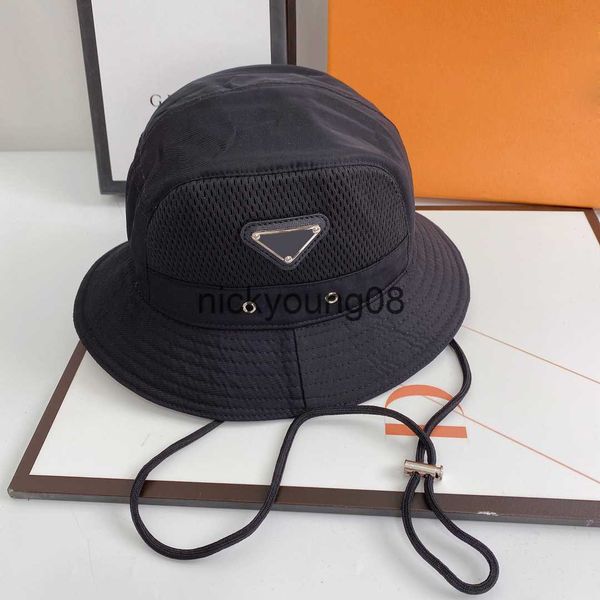 Chapeaux à larges bords Chapeaux seau Hommes Été Maille Respirant Sport Designer Chapeaux Seau Alpinisme Pêche Noir Chapeau Réglable Métal Triangle Lettre Imprimer seau h