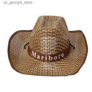 Brede rand hoeden emmer hoeden heren vintage western cowboy zomer str voor zonnehoed brede gekrulde rand brief afdrukken directe verzending Y240319