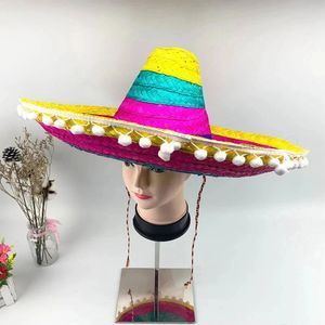 Hoeden met brede rand Emmerhoeden Mexicaanse hoed Natuurlijk Heren Stro Mexicaanse Sombrero Hoed Dames Kleurrijke verjaardagsfeestje hoeden Decor Strohoed Feestkostuumaccessoires 231013