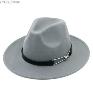 Chapeaux larges chapeaux seau Mistdn mode unisexe mélange de laine Panama chapeau large bord feutre Fedora casquettes bande en cuir boucle à billes taille 56-58 cm YQ231116