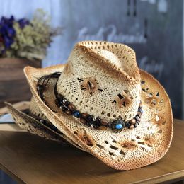 Sombreros de ala ancha Sombreros de cubo Sombrero de vaquero de paja natural Mujeres Hombres Sombreros de vaquero de tejido hecho a mano para dama Borla Verano Sombrero occidental Hombre Sombreros de salvavidas 230711