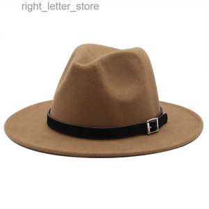 Hoeden met brede rand Emmerhoeden Nieuw Zwart wit geel Heren Wol Fedora Hoed Brede Rand Dames Imitatie Wollen Dames Fedora Jazz Hoed Riem Caps Bowler Vilten Hoeden YQ231215