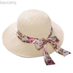 Chapeaux à bord large chapeau seau de mode Nouvelle Fashion Womens Sun Hat marque Brand Femmes Summer Ribbon Lafite Paille Hat de plage Wide Brim Sombreros VOYAGE VAGNAGNATIONS 240407