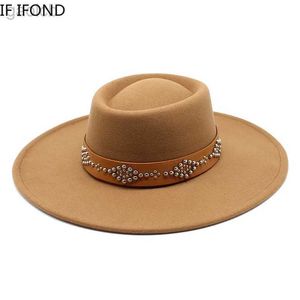 Chapeaux seau nouveau Fedora femmes chapeau 9.5 cm large bord kaki noir feutre robe chapeau Panama église hommes Jazz chapeau Sombreros De Mujer 24323