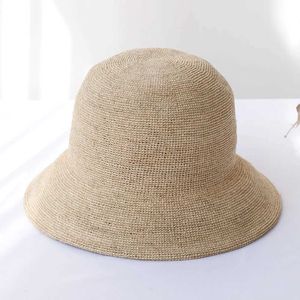 Breide rand hoeden emmer hoeden nieuwe handgemaakte dames gehaakte natuurlijke rafia strakkap voor lente en zomer strand gedempte visser CS in 2024 J240425