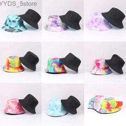 Large Brim Hats Bucket Hats New Hot 1PC Tie Dye Bucket Hats Réversible Double-Side-Wear Hat Soft Print Packable Outdoor Sun Hat Fisherman Caps YQ231110