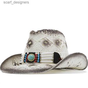 Chapeaux à bord large chapeaux de seau new% paille de paille naturelle femme cowboy femme hommes faits à la main