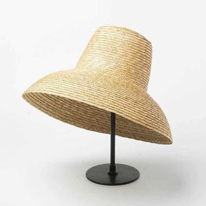 Chapeaux à larges bords Chapeaux de seau Nouveau chapeau de soleil en forme de lampe populaire pour les femmes Grand chapeau de plage d'été à large bord Dames Chapeau de paille haut Protection UV Derby Chapeau de voyage J240305