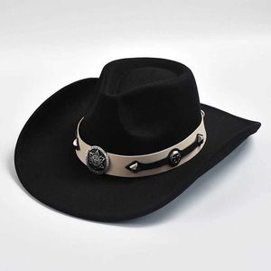 Brede rand hoeden emmer hoeden nieuwe opgerolde rand gevoeld fedora hoed unisex vintage western cowboy hoed herfst winter cowgirl jazz hoed y240425