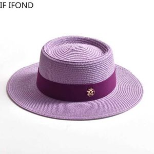Chapeaux à bord large chapeau seau Nouveau été Str Str Womens Sun Sun Fashion Ribbon Plain Beach Hat Robe de voyage C Cheau Femme J240425