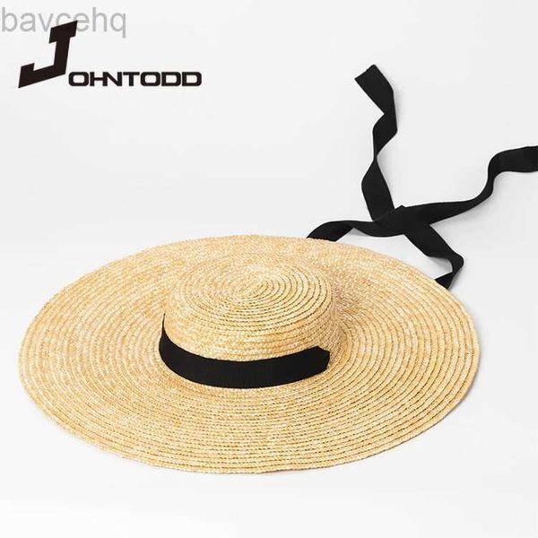 Chapeaux à bord large chapeau de seau Nouveau chapeau de plage d'écran d'été élégant et naturel 15cm grand chapeau de paille