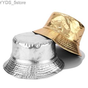 Sombreros de ala ancha Sombreros de cubo Nuevo Sombrero de cubo plegable de plata dorada de dos caras Sombrero para el sol de playa Sombreros de calle Gorra de pescador al aire libre Hombres y mujeres Gorras de hip hop YQ231110