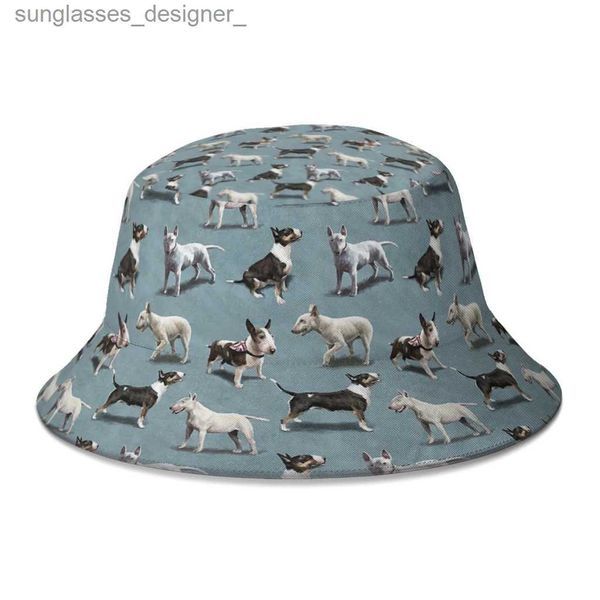 Sombreros de ala ancha Sombreros de cubo Nuevo Unisex Poliéster The Bull Terrier Dog Bucket Hat Mujeres Protector solar de verano Panamá C Hombres Streetwear Sombrero de pesca DropshippingL231219