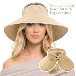 Chapeaux à bord large chapeau de seau NOUVEAU femmes pour femmes enroulées parapluie du soleil largeur paille d'été emballage pliable pliable chapeau protecteur adapté au chapeau de voyage de plage b240516