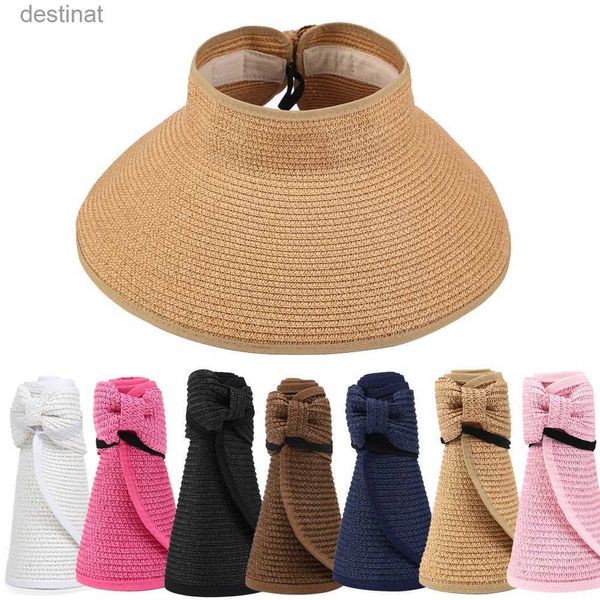 Sombreros de ala ancha Sombreros de cubo Nuevo Sombrero de sombrilla de verano para mujer Sombrero para el sol plegable Sombrero de playa marrón ancho Sombrero de paja Chapeau Sombrero de protección UV de playa para mujer C24326