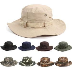 Chapeaux à bord large chapeau seau de godet extérieur homme solide chapeau de soleil chapeau seau cargo chasse jungle armée BUI chape de pêche de la jungle d'été 240424