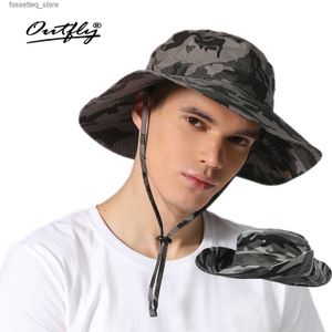 Brede rand hoeden emmer hoeden outdoor uv resistent zonn hoed denim visser hoed opvouwbare camouflage strandhoed met een grote hoofdomtrek van 63 cm L240402