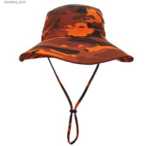 Chapeaux à bord large chapeau de seau de camouflage camouflage chapeau cowboy extérieur boonie chapeau uv protection masque tactique panama large randonnée de chasse de randonnée chapeau l240402