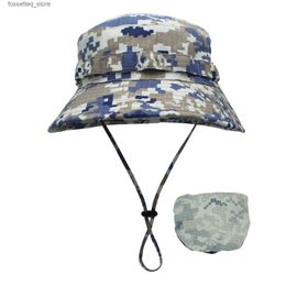 Brede rand hoeden emmer hoeden outfly digitale camouflage c outdoor camping heren korte hoed zonbestendige bionische jungle hoed emmer hoed groothandel l240402