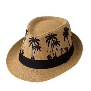 Chapeaux à larges bords Chapeaux de seau Palm Tree Crème solaire unisexe à bord court chapeau de paille parasol respirant chapeau de plage hommes chapeau d'été chapeau de jazz J240305