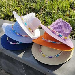 Sombreros de borde anchos sombreros de cubo Panama gorro de jazz de verano hombres y mujeres nuevos sombrero de sol de color al aire libre protección solar gorro de playa accesorios con cuentas j240425