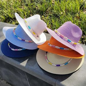 Brede rand hoeden emmer hoeden Panama jazz hoed zomer hoed heren en dames nieuwe kleurrijke zon hoed outdoor strat zonnebescherming strand hoed kralen accessoires j240429