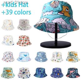 Chapeaux à larges bords Chapeaux de seau Panama été enfants coton dessin animé seau chapeau pour garçons impression dinosaure bébé filles chapeau de soleil fleur enfants BonnetL231216