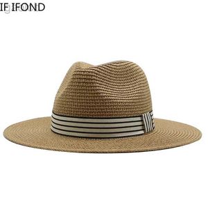 Chapeaux à larges bords Chapeaux de seau Panama été chapeau de paille hommes à large bord respirant soleil plage chapeau de paille Protection UV chapeau Fedora 24323