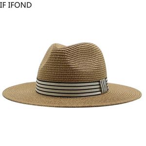 Chapeaux à larges bords Chapeaux de seau Panama été chapeau de paille hommes à large bord respirant soleil plage chapeau de paille Protection UV chapeau Fedora J240325