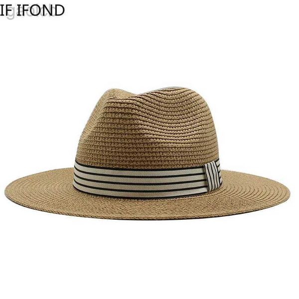 Sombreros de ala ancha Sombreros de cubo Panamá Sombrero de Paja de verano para hombre de ala ancha transpirable Sol Playa Sombrero de paja Protección UV Sombrero Fedora 24323