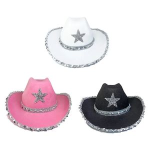 Sombreros de ala ancha Sombreros de cubo Pentagrama Sombrero de vaquero Estrella Lentejuelas Sombreros de fiesta de cumpleaños Sombreros de vaquera Mujeres Sombrero de rendimiento para adultos Sombreros de fiesta Cosplay 231006