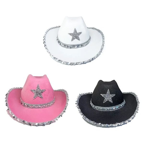 Chapeaux à larges bords Chapeaux de seau Pentagramme Chapeau de cowboy Étoile Paillettes Chapeaux de fête d'anniversaire Chapeaux de cow-girl Femmes Chapeau de performance pour adultes Chapeaux de fête Cosplay 231006