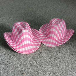 Brede rand hoeden emmer hoeden roze hoed chequer party hoeden voor vrouwen kerst cowboy hoed fedora hat cowgirl Halloween sombrero mujer chapeau femme y240425