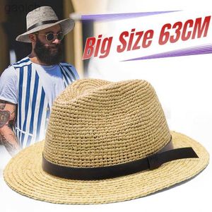 Chapeaux à large bord chapeaux de seau grande taille 63CM Lafite nouveau chapeau de paille Panama hommes et femmes chapeau de parasol chapeau de parasol de plage saisonnier 24323