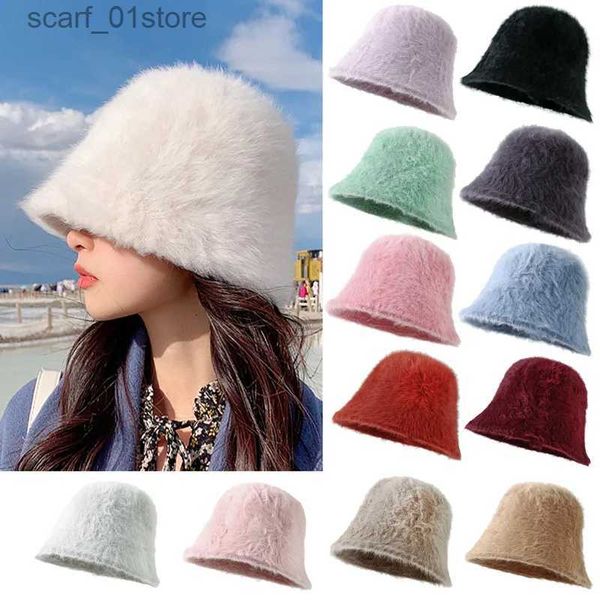 Chapeaux à larges bords Chapeaux de seau en peluche fausse fourrure chapeaux de seau pour les femmes hiver chaud Cs pour les filles Vintage K Bonnets quotidiens Protection des oreilles livraison gratuite L231216