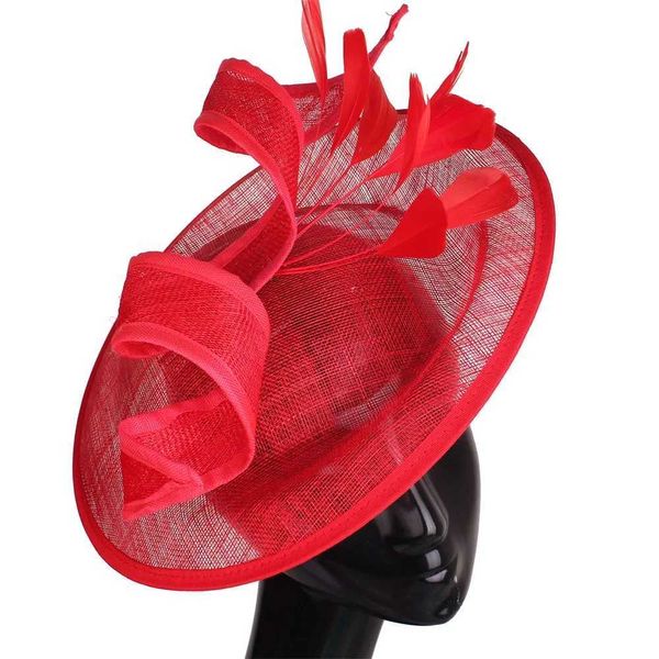 Chapeaux à bord large chapeau seau rouge kentucky derby féminins charme chapeau fleur élégante sinamay chapeau femme de mariage cocktail tête portant le bandeau de femmes y240426