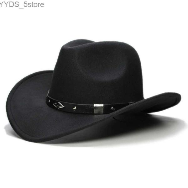 Chapeaux à larges bords Chapeaux de seau Rétro Géométrie Bande de cuir Parent-enfant Unisexe/Enfant Laine à large bord Cowboy Western Chapeau Cowgirl Casquette melon (61 cm/57 cm/54 cm) YQ231116