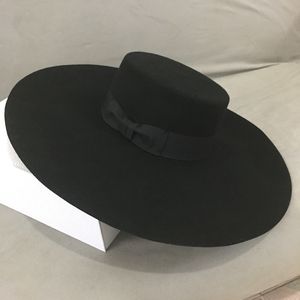 Chapeaux à large bord Chapeaux seau Style rétro Grand chaud à large bord Chapeau Fedora en laine Chapeau de feutre noir Bow Flat Floppy Chapeau d'hiver pour femmes Fête Église Chapeau de mariage 230403