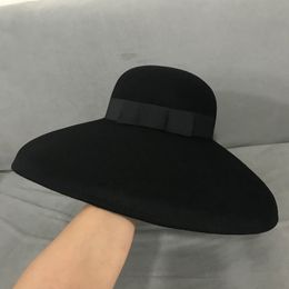 Brede Rand Hoeden Emmer Hoeden Retro Stijl Zwart Puur Wolvilt Slappe Hoed Brede Rand Vrouwen Winter Fedora Cloche Bolhoed Lint Band Bruiloft Kerk Hoed 230602