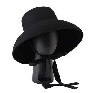 Hoeden met brede rand Emmerhoeden Retrostijl Hoed van zuivere wol Brede rand Winter Fedora's Dames Dames Band Vetersluiting Cloche Hoed voor Cocktail Bruiloft Feest Kerkpodium J240305