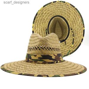 Chapeaux à bord large chapeau seau simple travail manuel hommes hommes paille de paille de plage du soleil